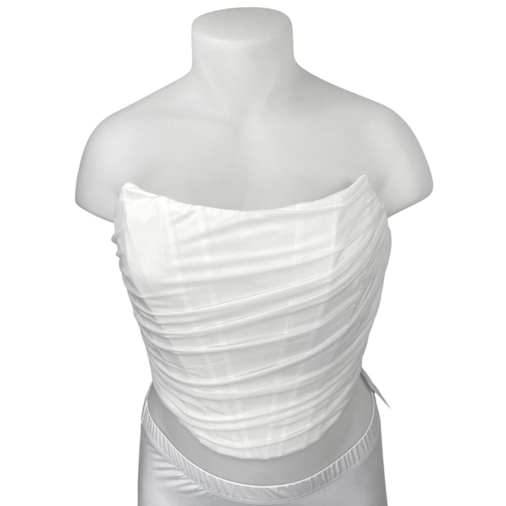 NEW Marthea White Strapless Sleeveless Zip Bandeau Bustier Corset Crop Top XXL